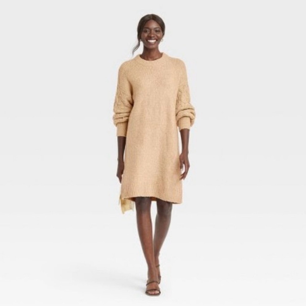 a new day Tan Long Sleeve Sweater Dress